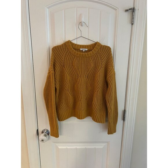 Madewell Everett Cable Knit Alpaca Wool Blend Sweater In Heather Cumin Sz Medium - Picture 3 of 7